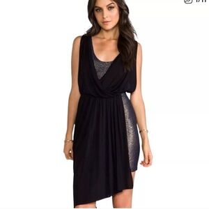 Free People Black Blue Metallic Gold Asymmetrical Mini Dress